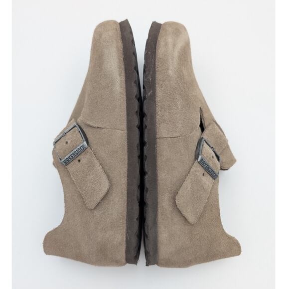 Birkenstock London Buckle Clog Suede Taupe Logo Unisex Size M4/W6 EU37 - Picture 10 of 12